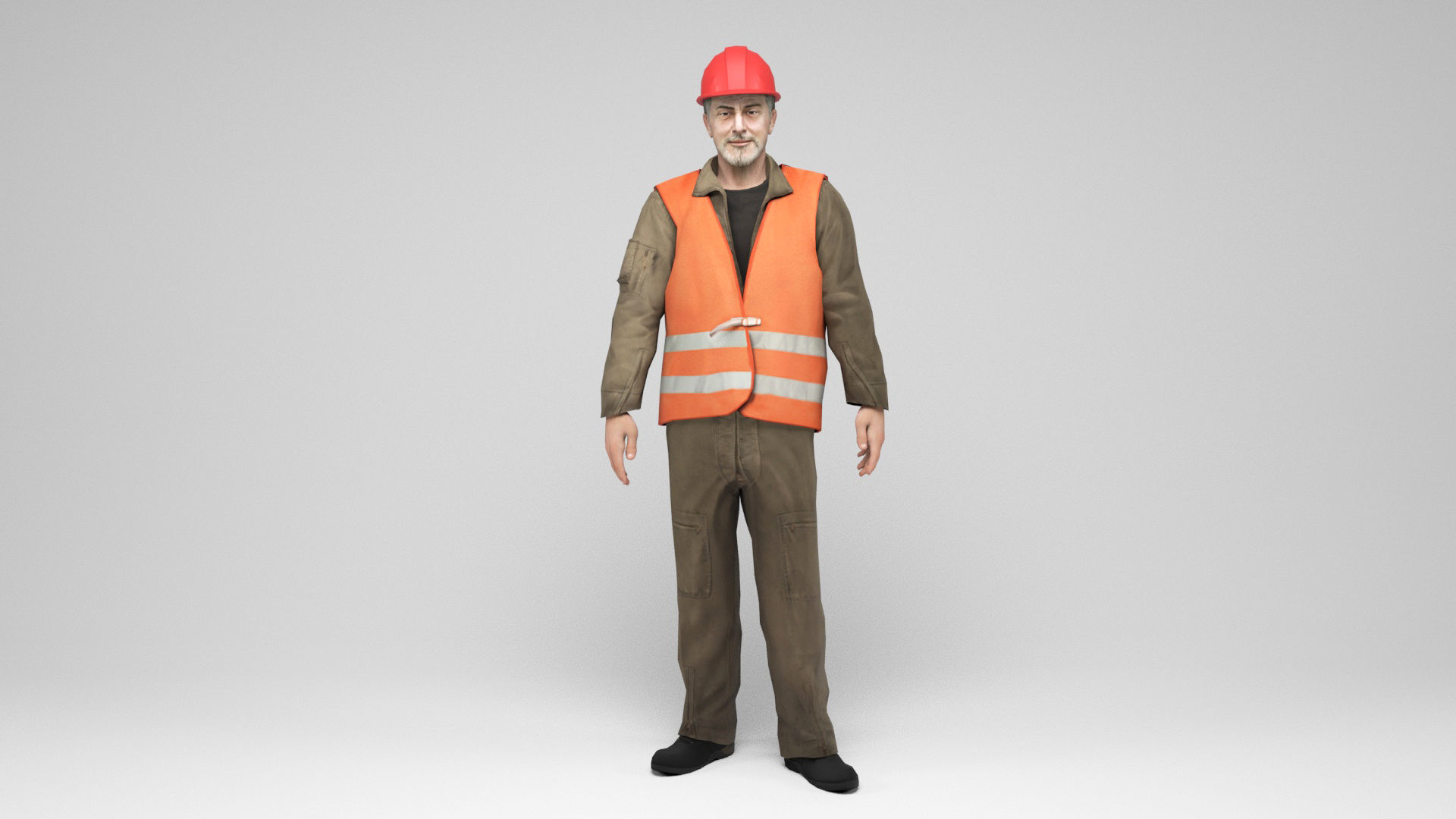 Worker 2 construction in orange vest Low-poly 3D model_8