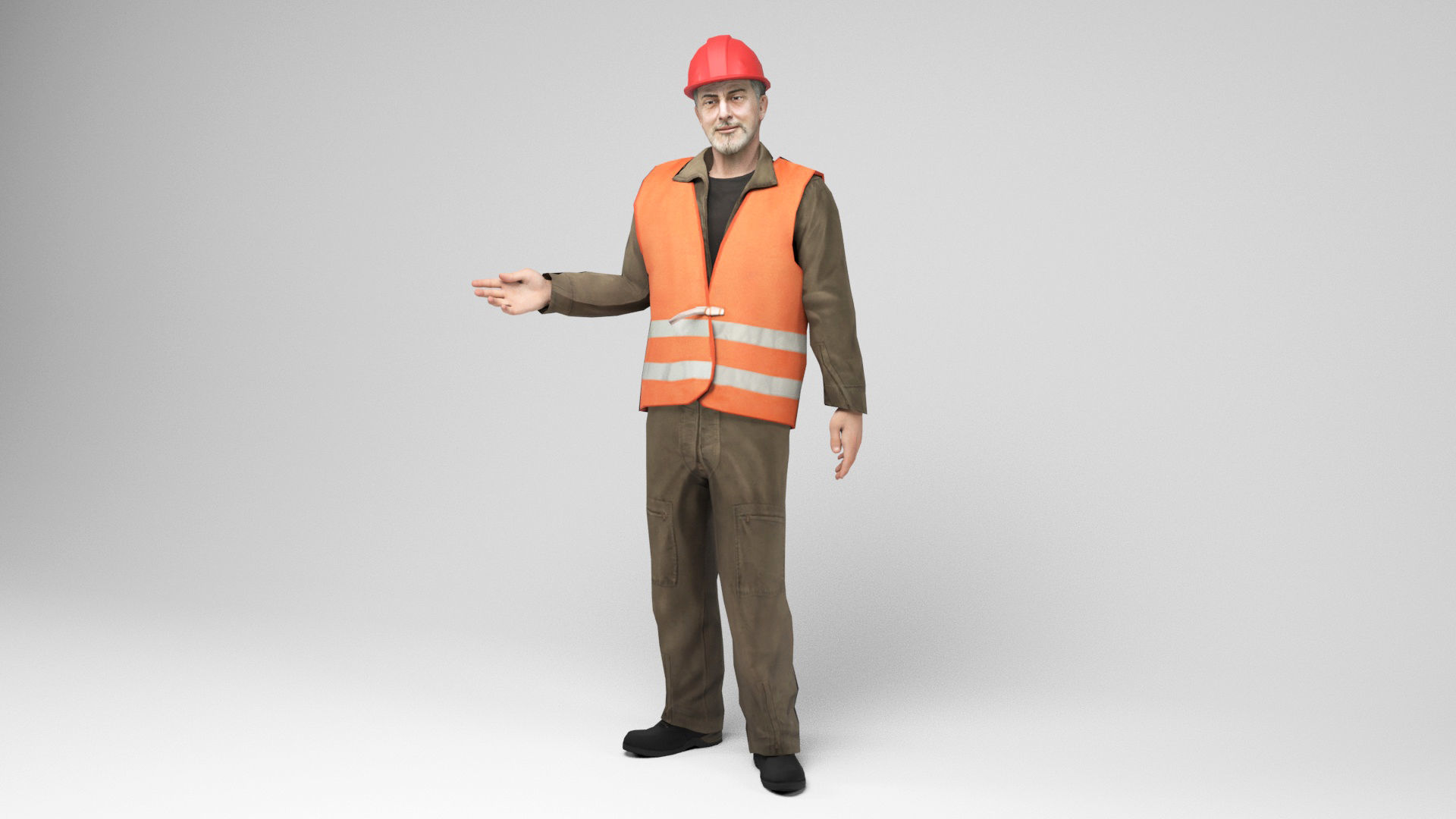Worker 2 construction in orange vest Low-poly 3D model_9