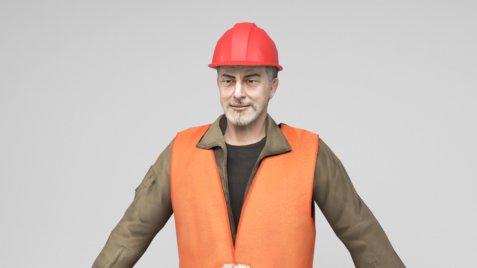 Worker 2 construction in orange vest Low-poly 3D model_6