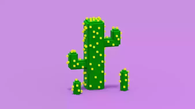 Voxel Cactus Low-poly 3D model