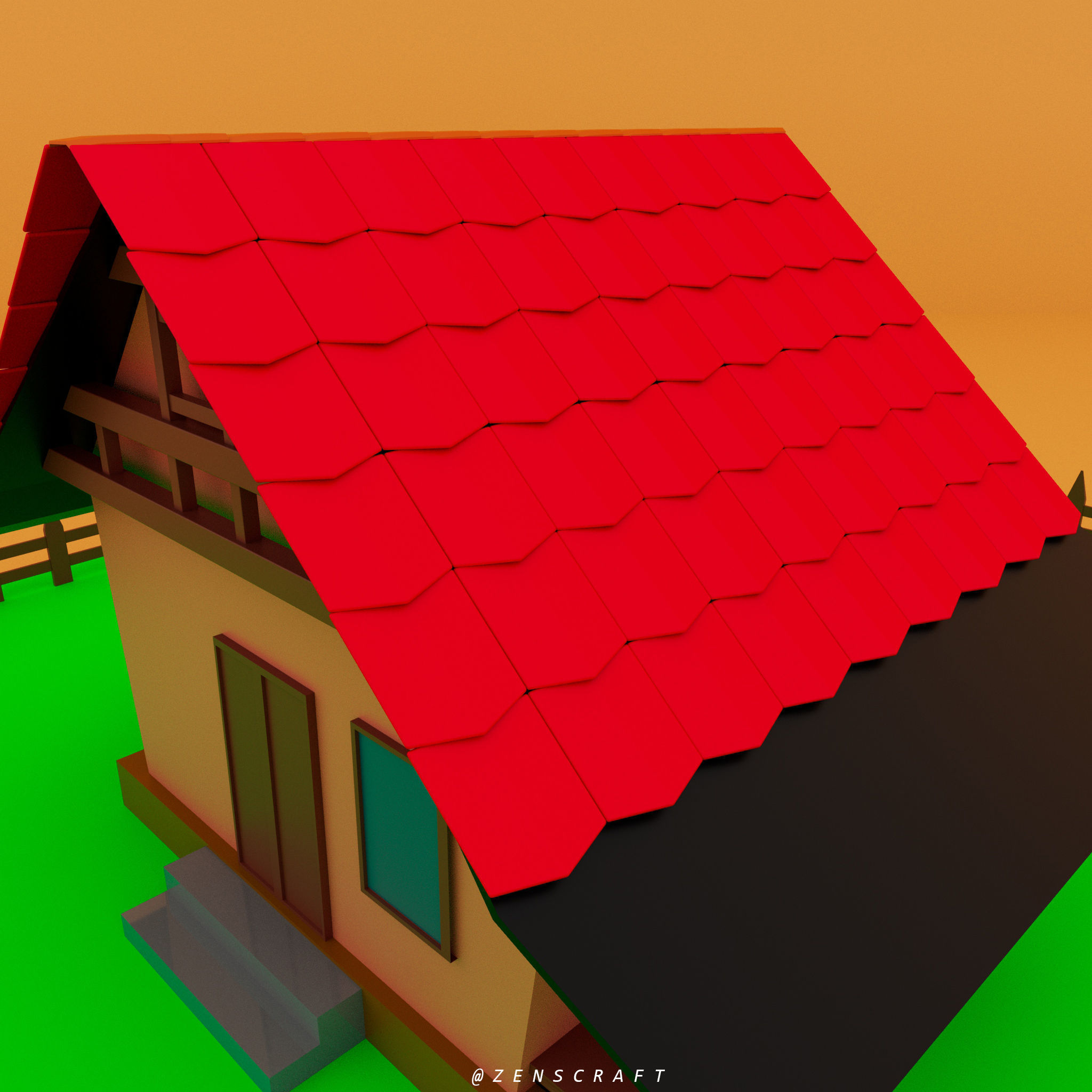 Cartoon House 3D model Low-poly 3D model_4