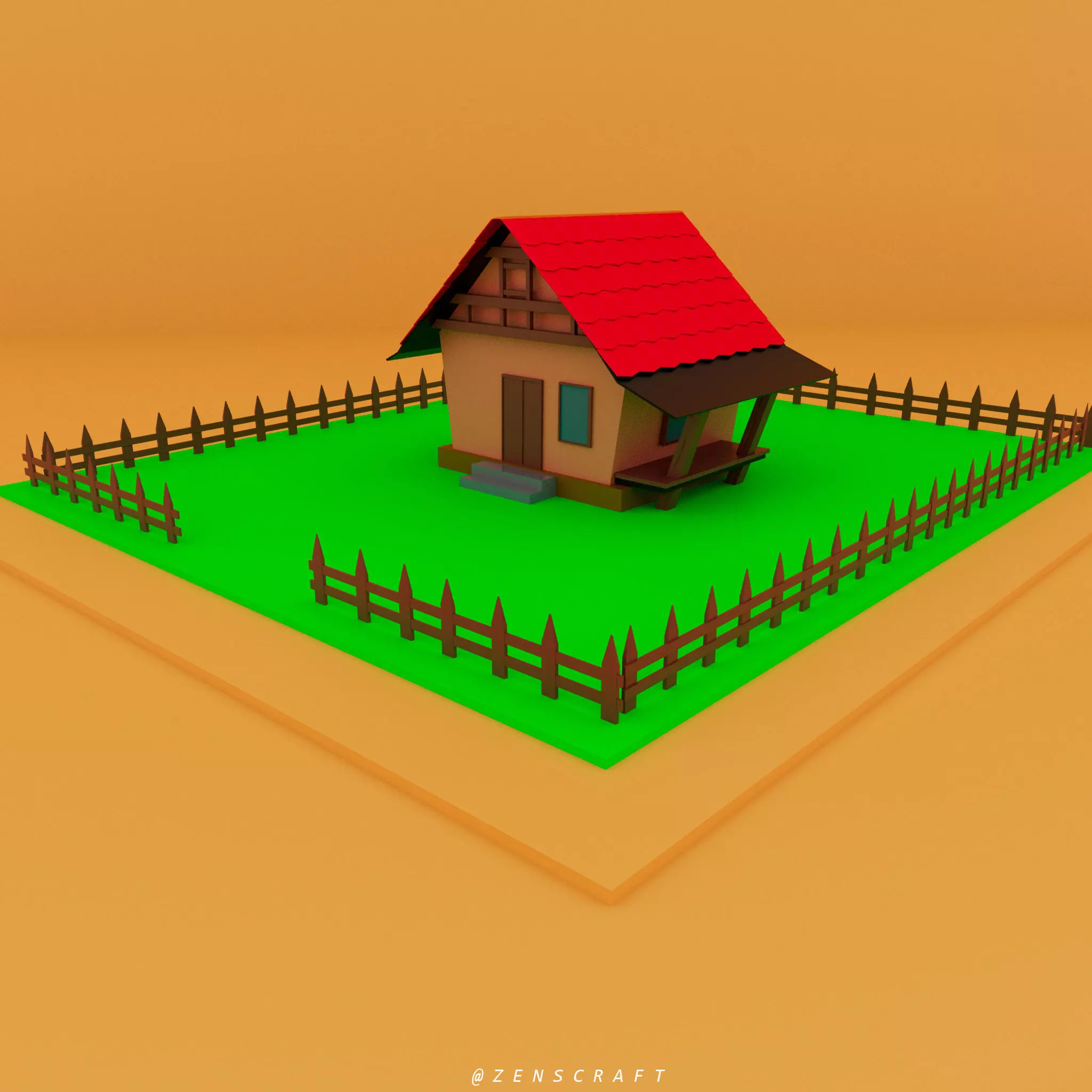 Cartoon House 3D model Low-poly 3D model_0