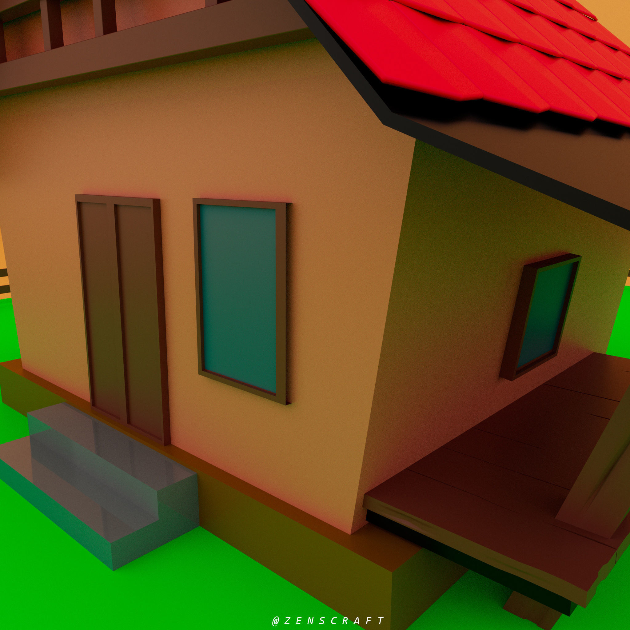 Cartoon House 3D model Low-poly 3D model_2