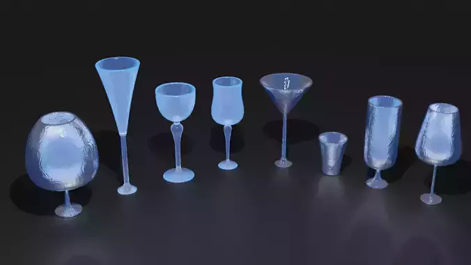 Crystal Drinking Glasses Low-poly 3D model