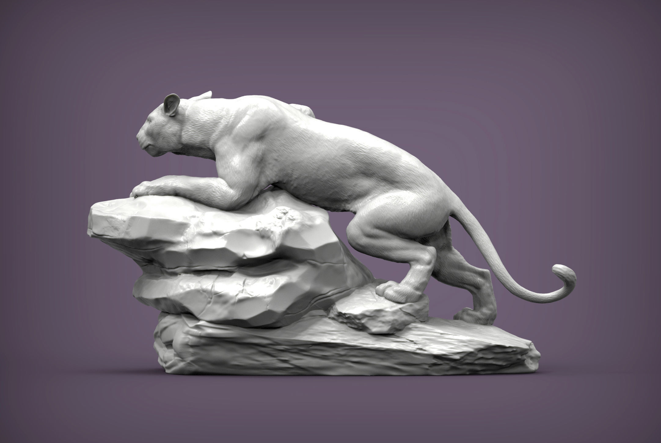 panther on stone 3D print model_4