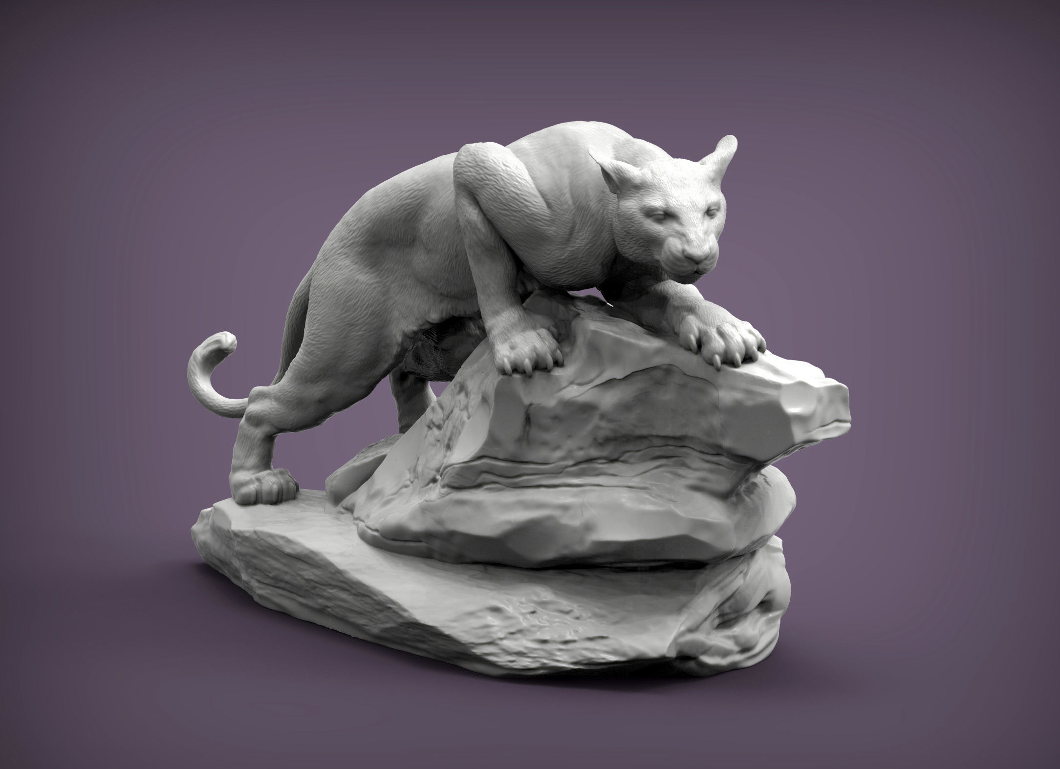 panther on stone 3D print model_5