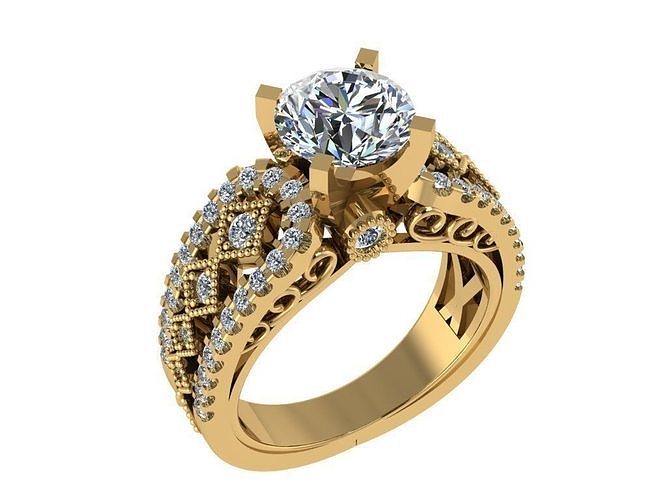 Ring185 gold diamond engagement ring 3D print model