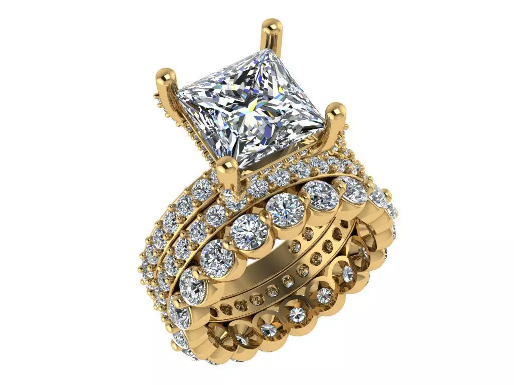 Ring187 princess cut diamond ring set gold 3D print model_0