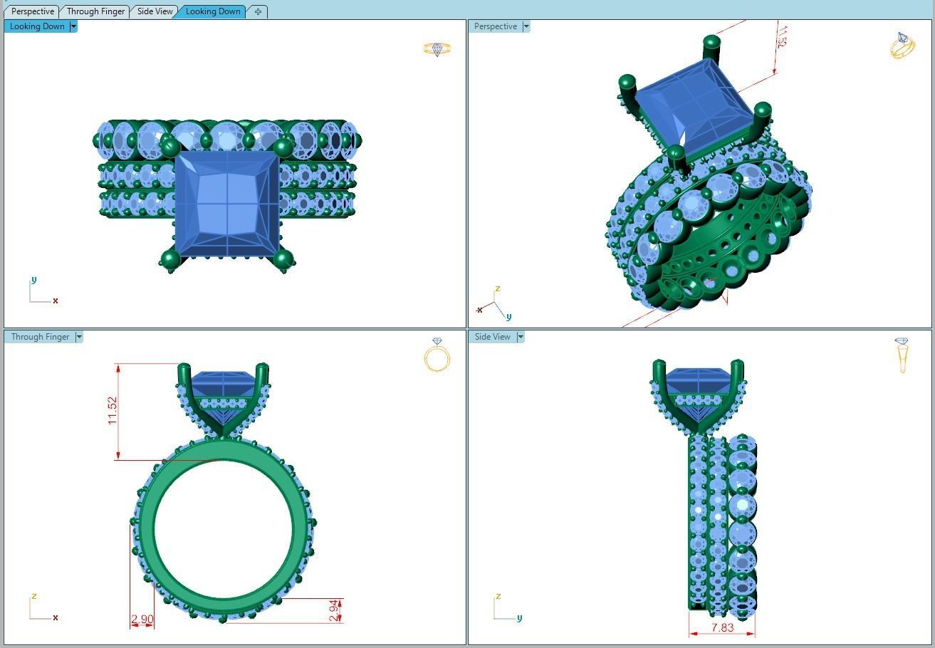 Ring187 princess cut diamond ring set gold 3D print model_5