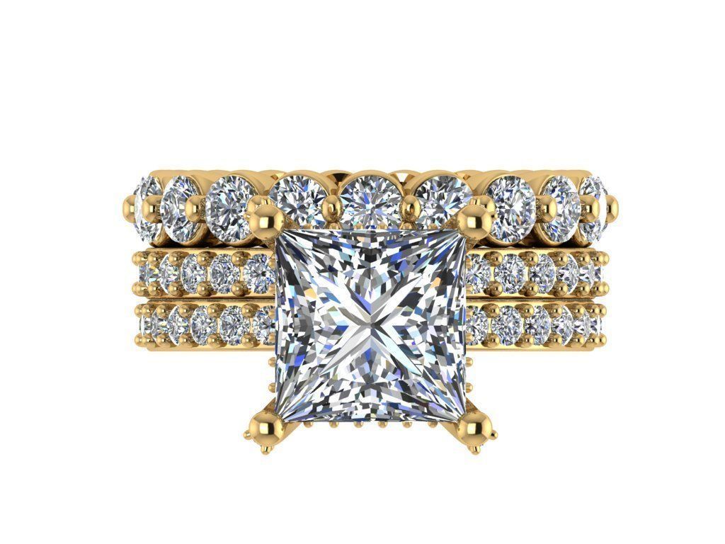 Ring187 princess cut diamond ring set gold 3D print model_1