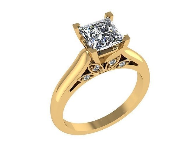 Ring190 princess cut diamond engagement ring gold 3D print model