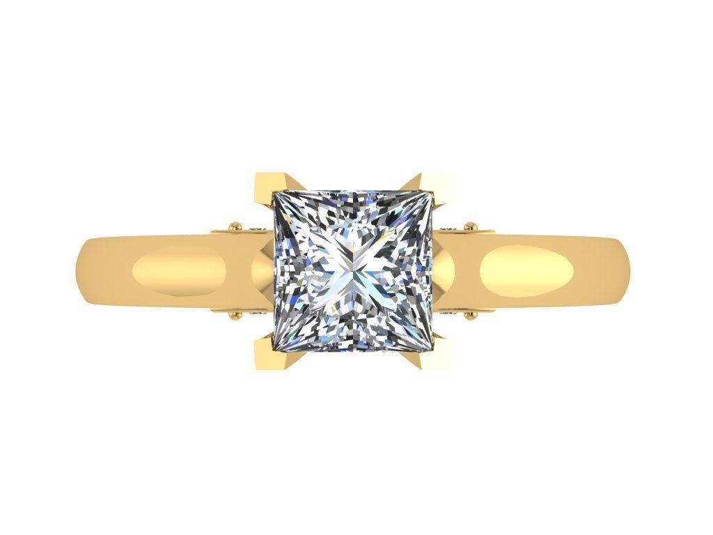 Ring190 princess cut diamond engagement ring gold 3D print model_1