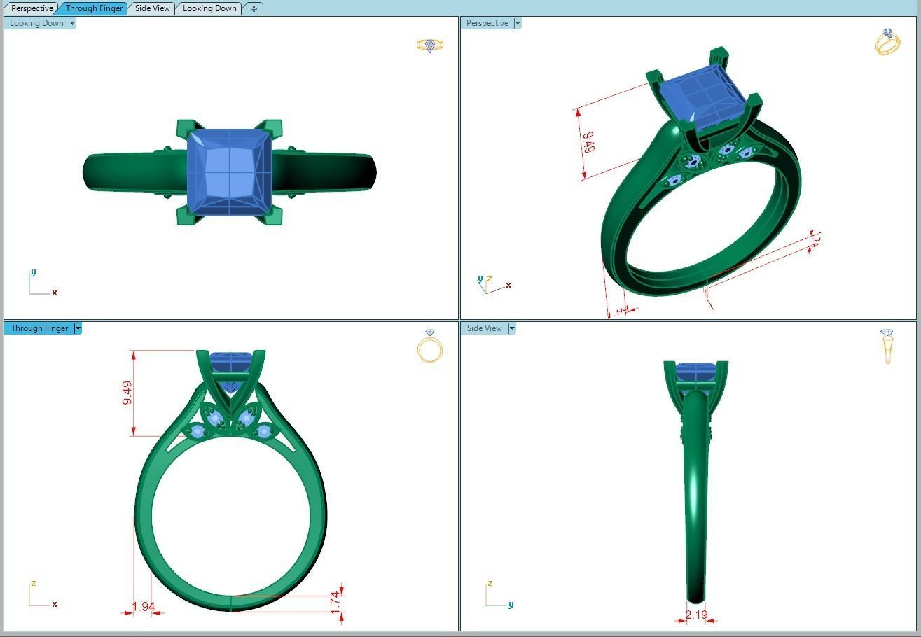 Ring190 princess cut diamond engagement ring gold 3D print model_5
