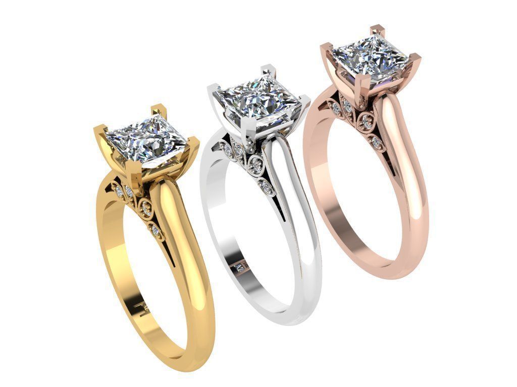 Ring190 princess cut diamond engagement ring gold 3D print model_4