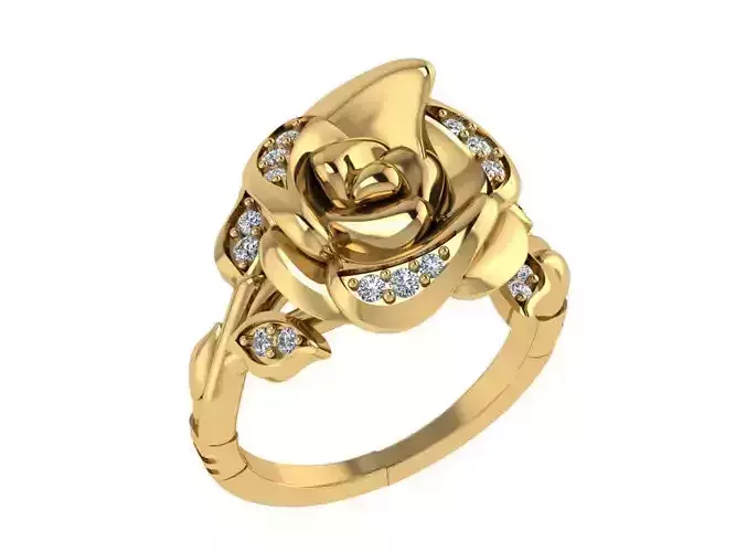 Ring192 gold rose ring with diamonds 3D print model