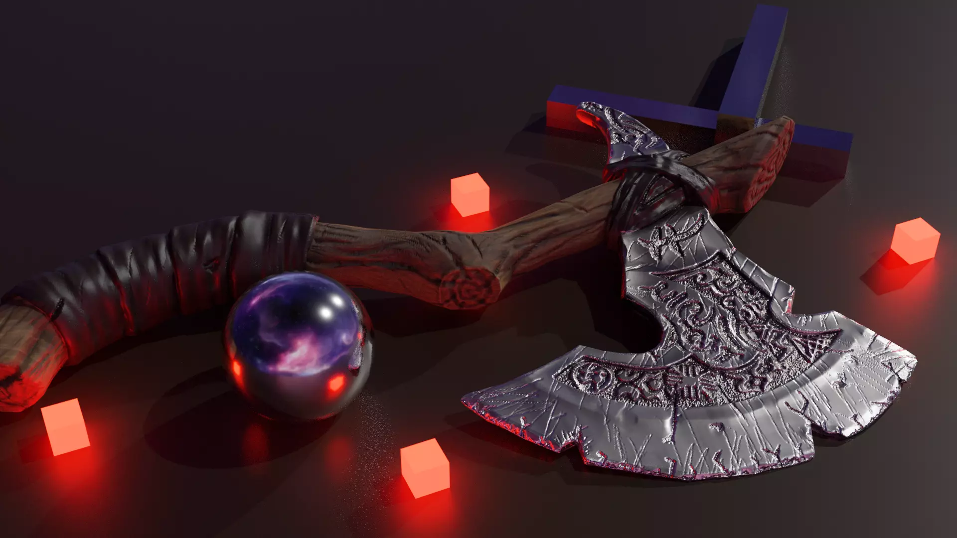 SATAN AXE - Game ready Low-poly 3D model Blender Low-poly 3D model