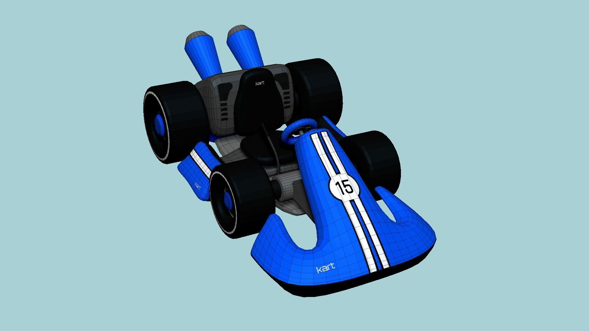 Cartoon Kart D02 Blue - Vehicle Racing Design Low-poly 3D model_6