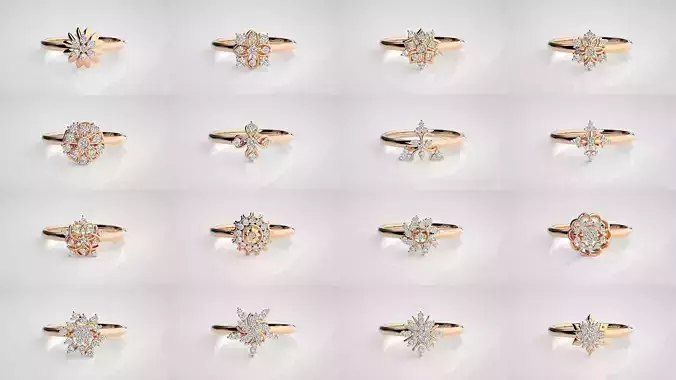 114 Flower Ultra light wt minimalist Women Ring 3dm stl renders  3D Model Collection