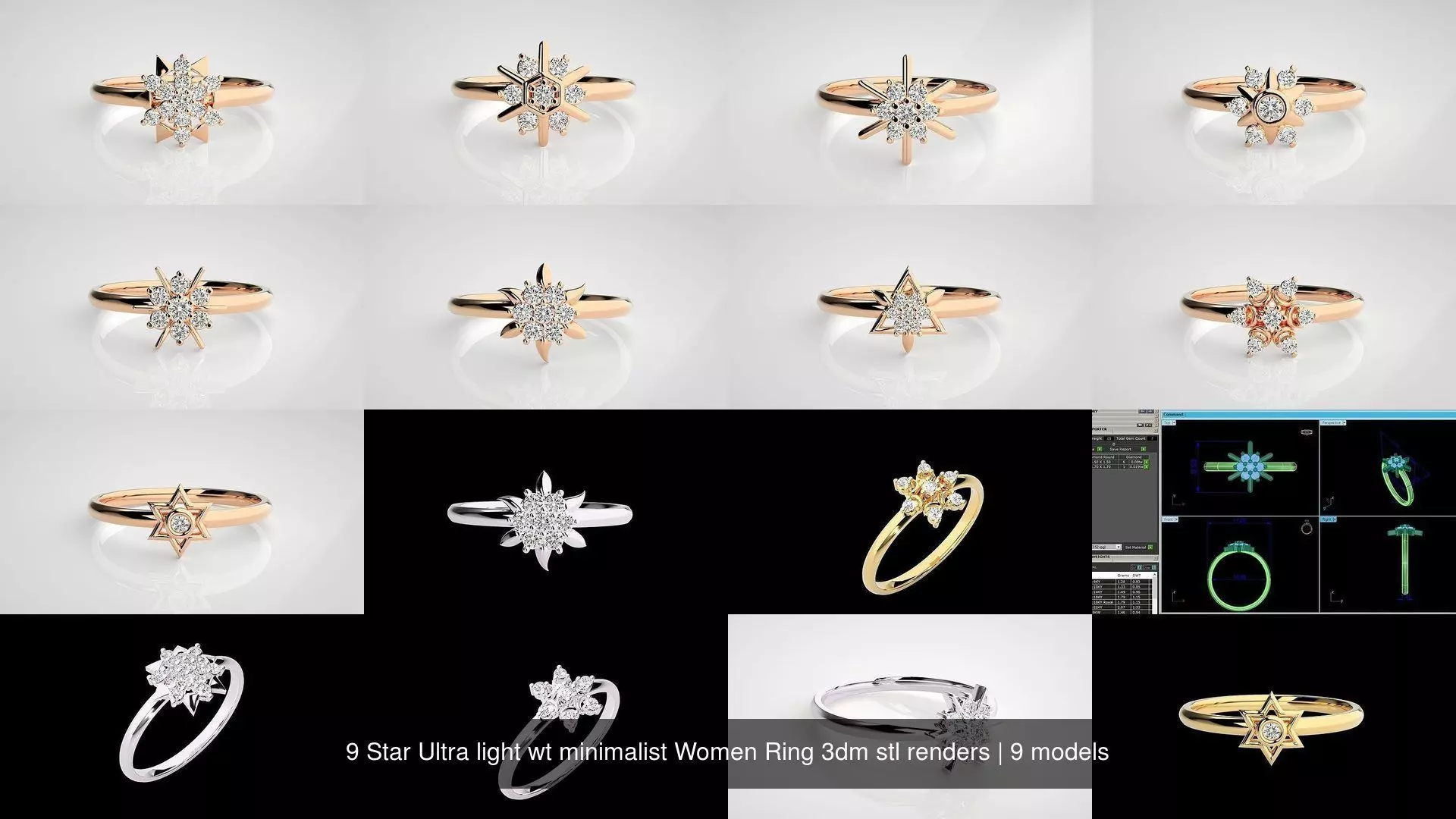 9 Star Ultra light wt minimalist Women Ring 3dm stl renders 3D Model Collection_0