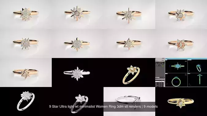 9 Star Ultra light wt minimalist Women Ring 3dm stl renders 3D Model Collection 9 Star Ultra light wt minimalist Women Ring 3dm stl renders 3D Model Collection