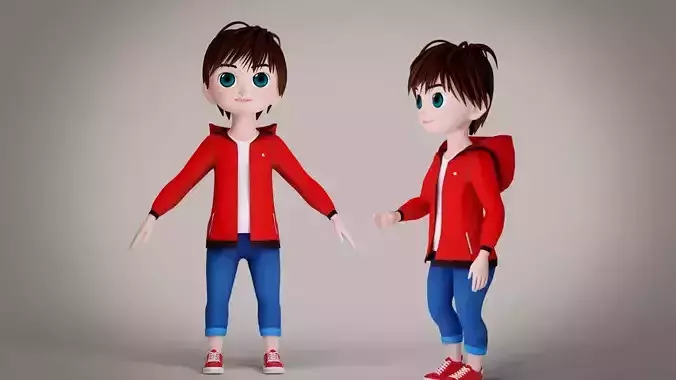 3D Cartoon Boy Jacket NO Rig