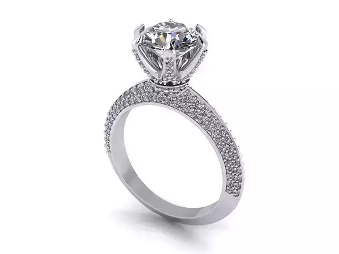 Paved Tacori-Inspired Engagement Ring Low-poly 3D model