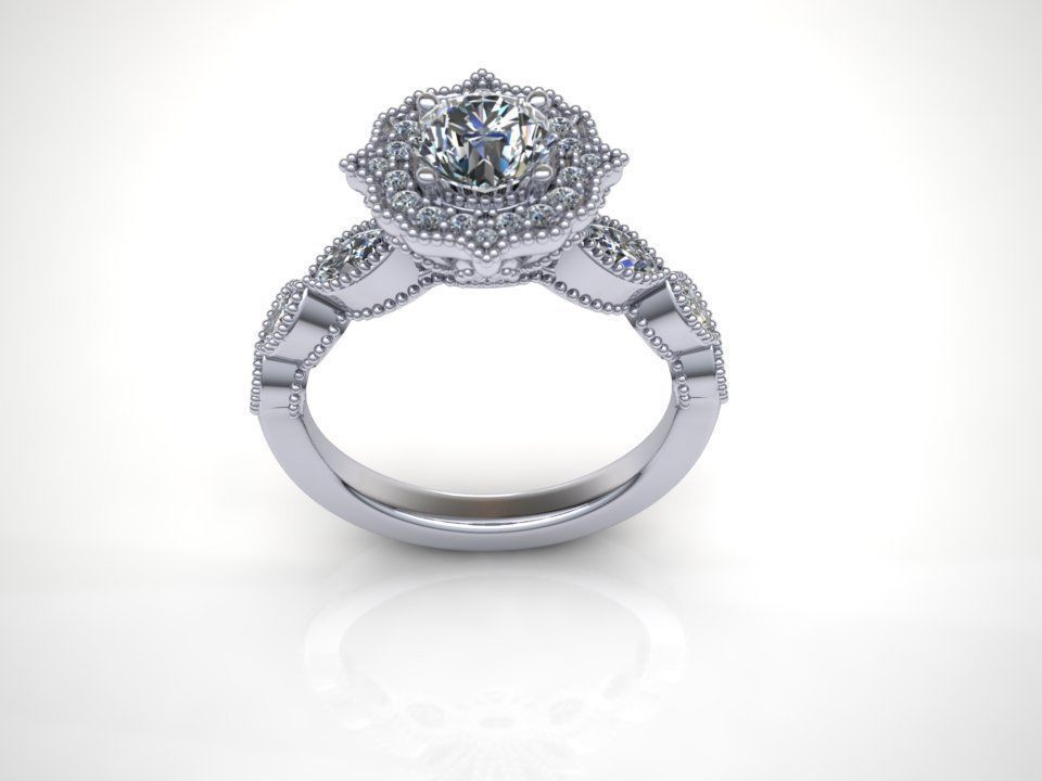 Antique Halo Ring 3D model_3