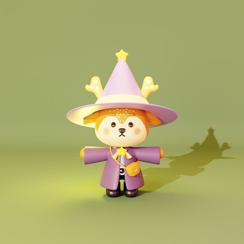  Cute Fantasy Deer Wizard Character 3D model