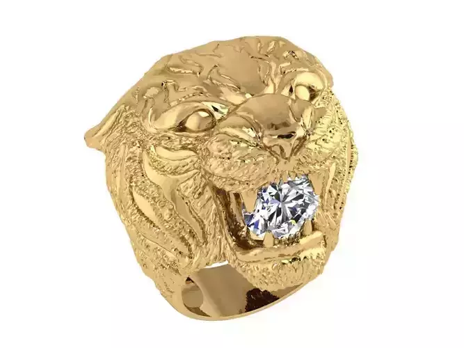 Ring197 gold tiger head ring with diamond in center 3D print model