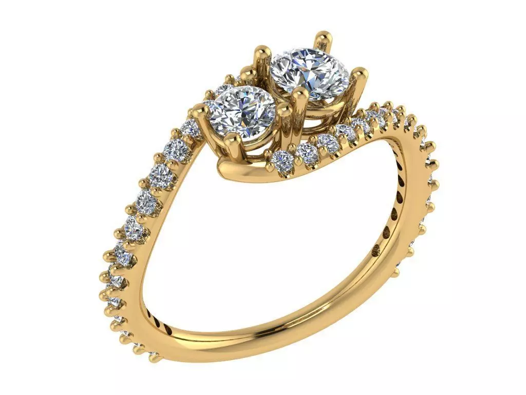 Ring200 gold diamond ring with two stones 3D print model_0