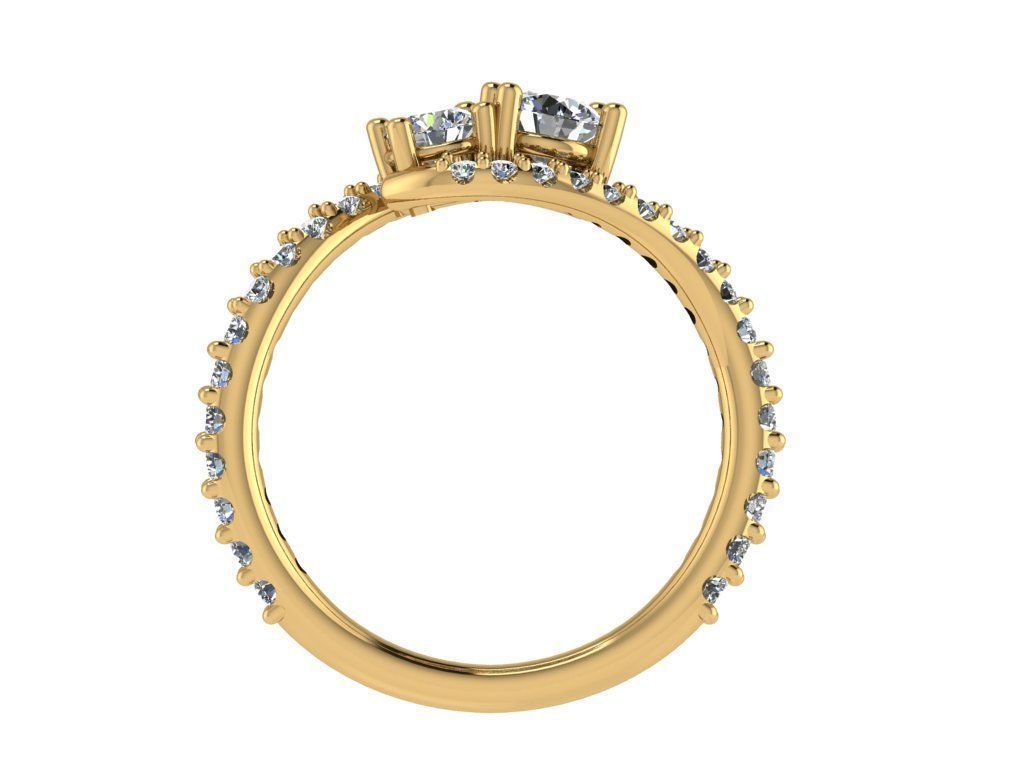 Ring200 gold diamond ring with two stones 3D print model_2