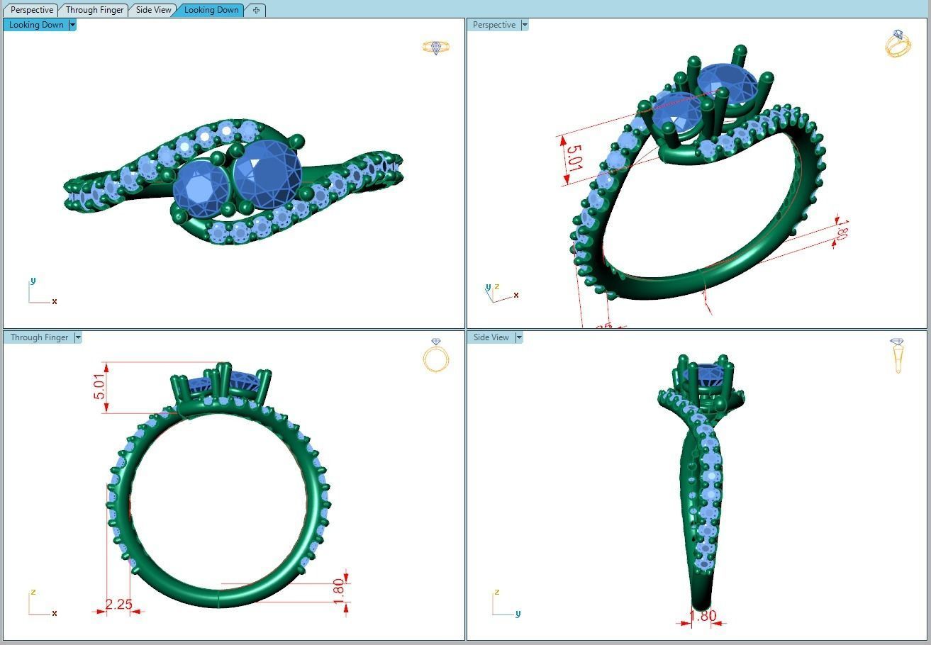 Ring200 gold diamond ring with two stones 3D print model_5