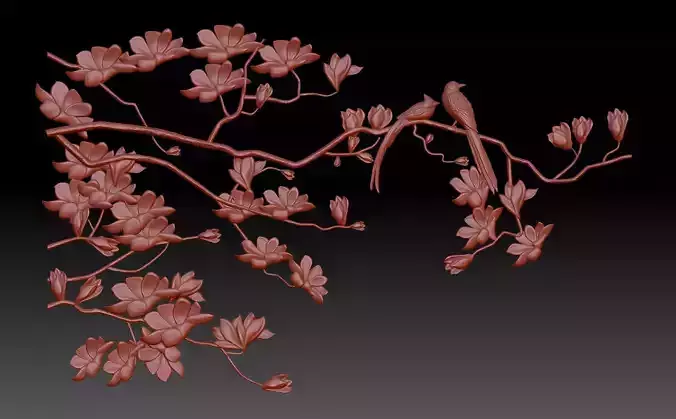 Birds on twigs 3D print model