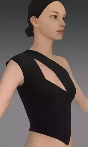 BLOUSE BLACK COLOR MATTE ASYMETRIC LOOK FASHION STYLE 