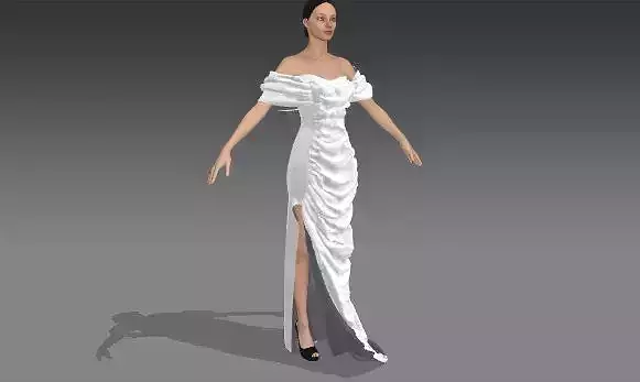 DRESS DART DRAPED SLIT LOW SLEVEE MODERN LONG DRESS LOOK