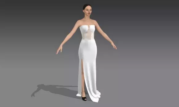 CORSET DRESS WHITE SILK SATIN ELEGANCE LOOK MODERN SLIT DRESS 3D model_0