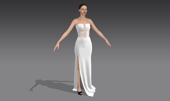 CORSET DRESS WHITE SILK SATIN ELEGANCE LOOK MODERN SLIT DRESS 3D model