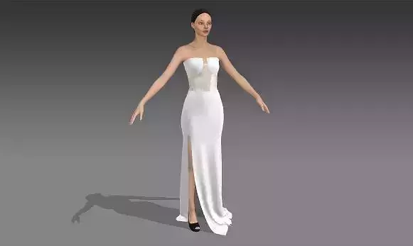 CORSET DRESS WHITE SILK SATIN ELEGANCE LOOK MODERN SLIT DRESS 3D model