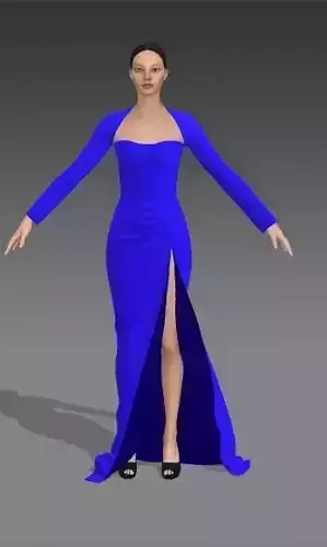 DRESS ELECTRIC BLUE SLIT DRAPED HEART NECKLINE 