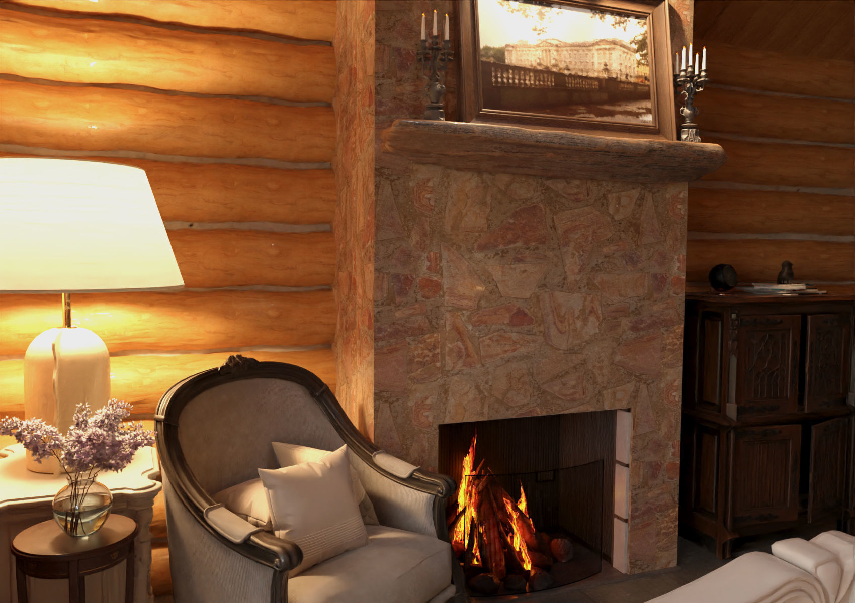 Wooden Cabin Interior 3d model Low-poly 3D model_2