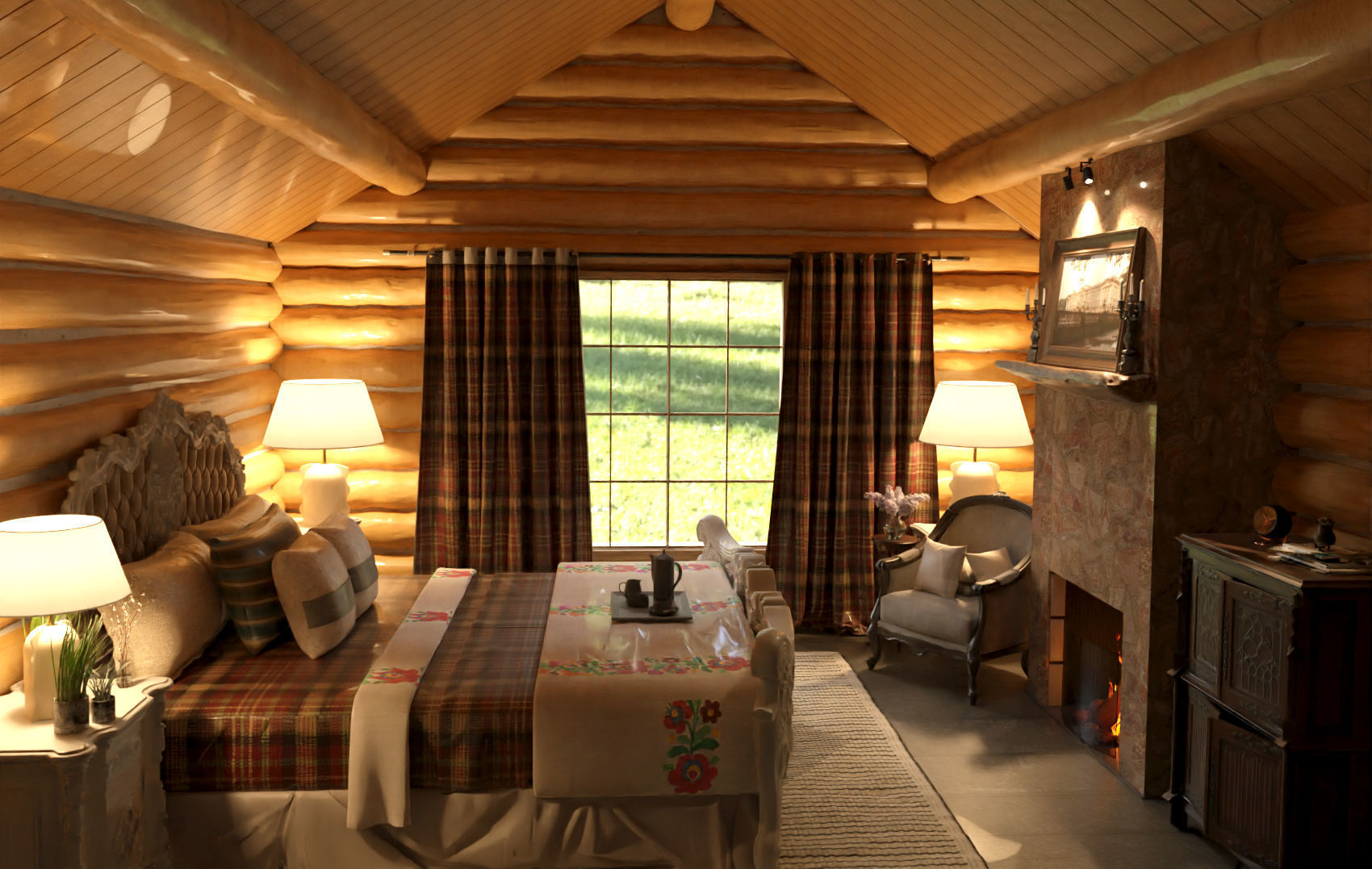 Wooden Cabin Interior 3d model Low-poly 3D model_1