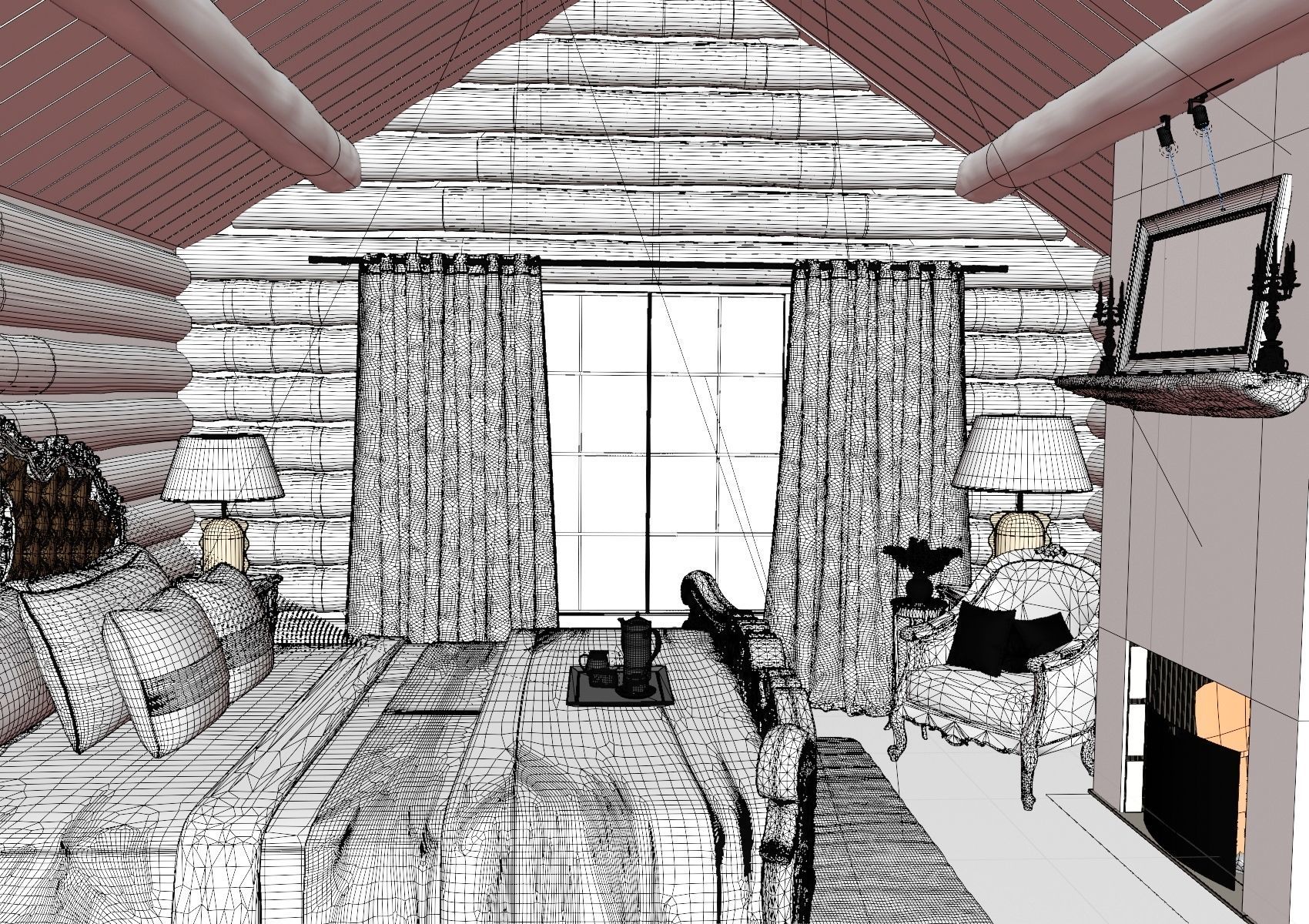 Wooden Cabin Interior 3d model Low-poly 3D model_6