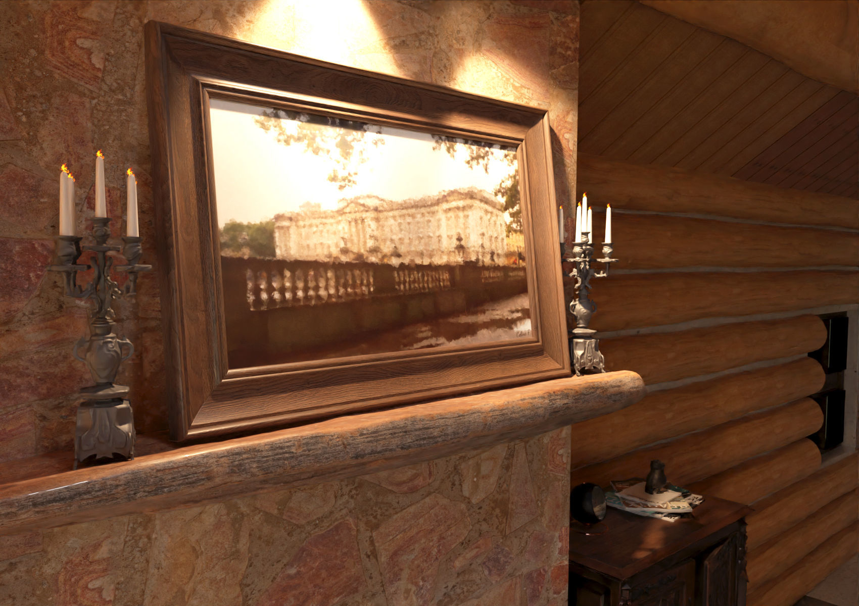 Wooden Cabin Interior 3d model Low-poly 3D model_4