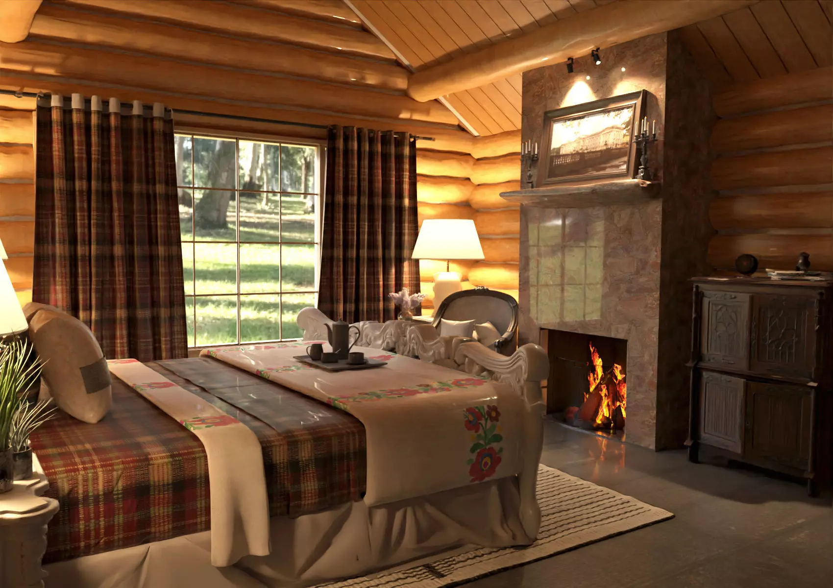 Wooden Cabin Interior 3d model Low-poly 3D model_0