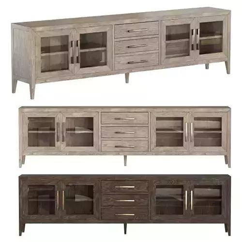 FRENCH CONTEMPORARY GLASS 4-DOOR MEDIA CONSOLE WITH DRAWERS