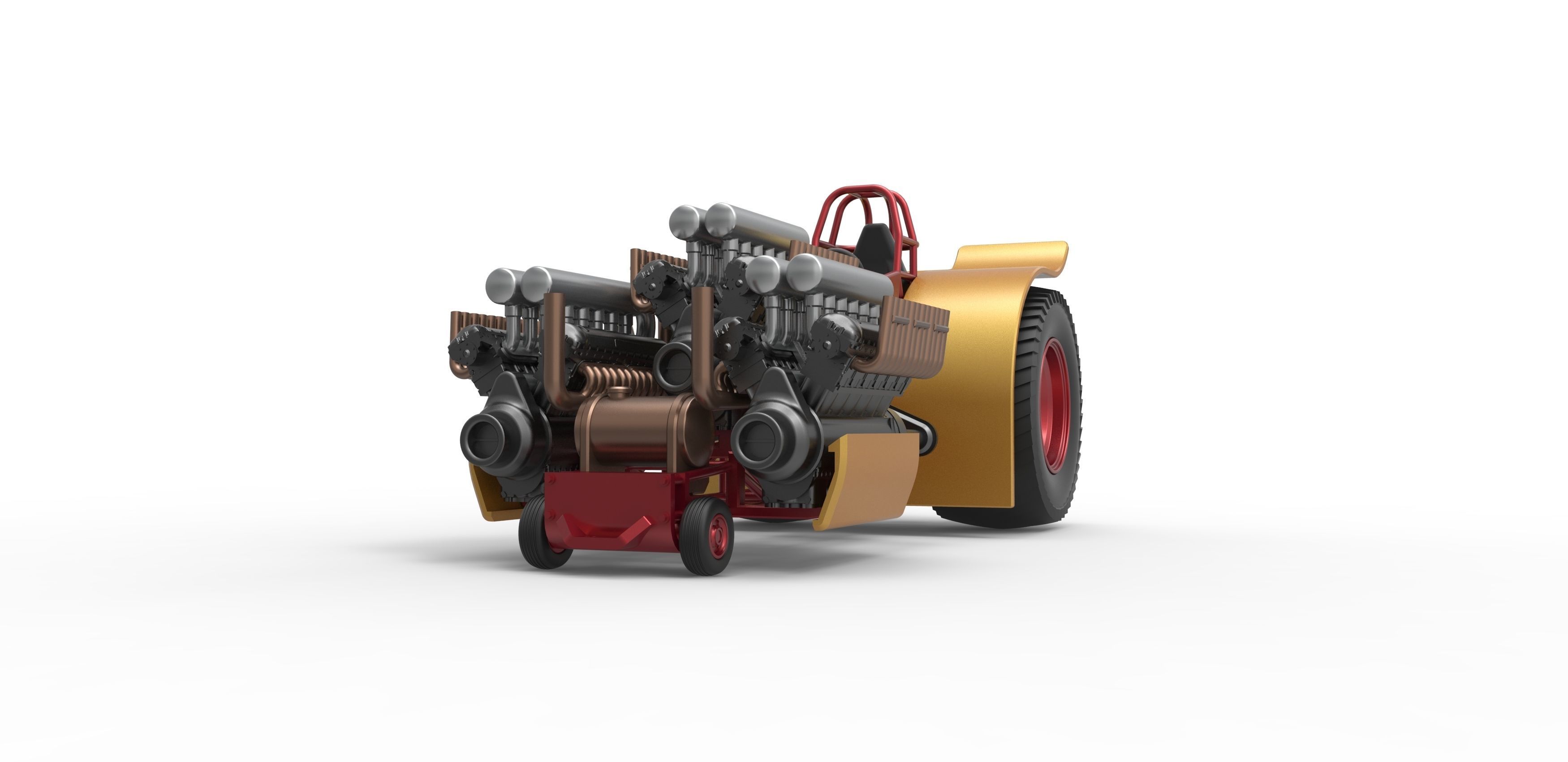 Pulling tractor with 3 engines V12 Scale 1 to 25 3D print model_4