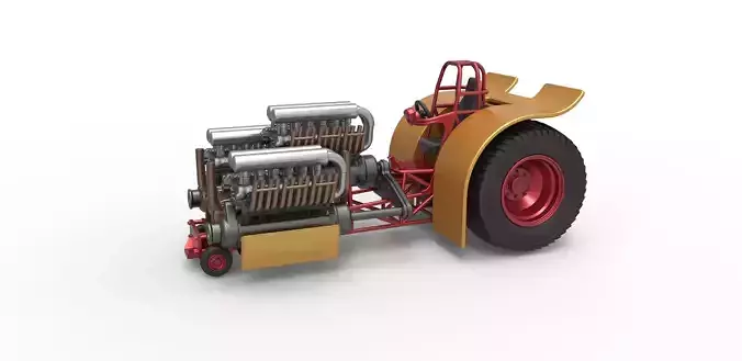 Pulling tractor with 3 engines V12 Scale 1 to 25 3D print model