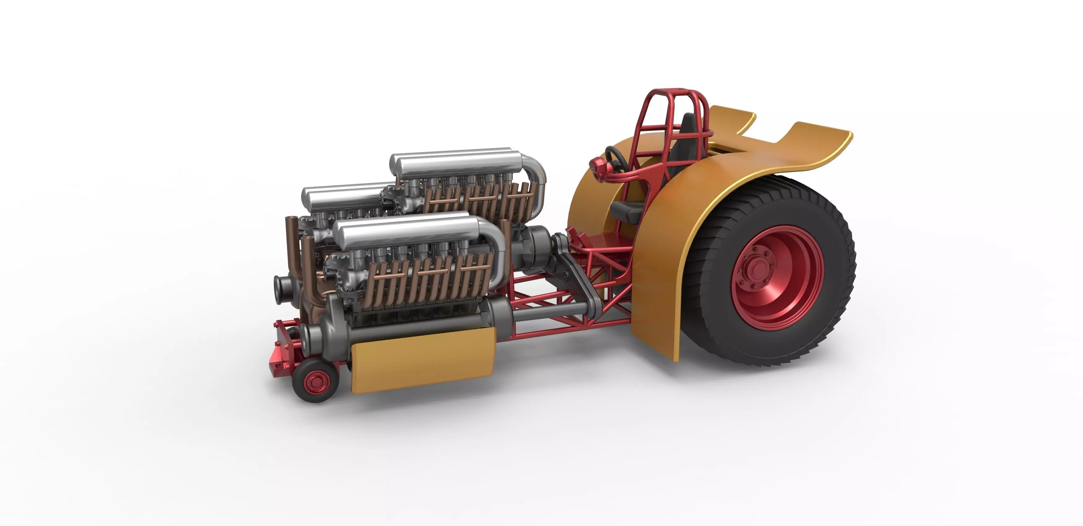 Pulling tractor with 3 engines V12 Scale 1 to 25 3D print model_0