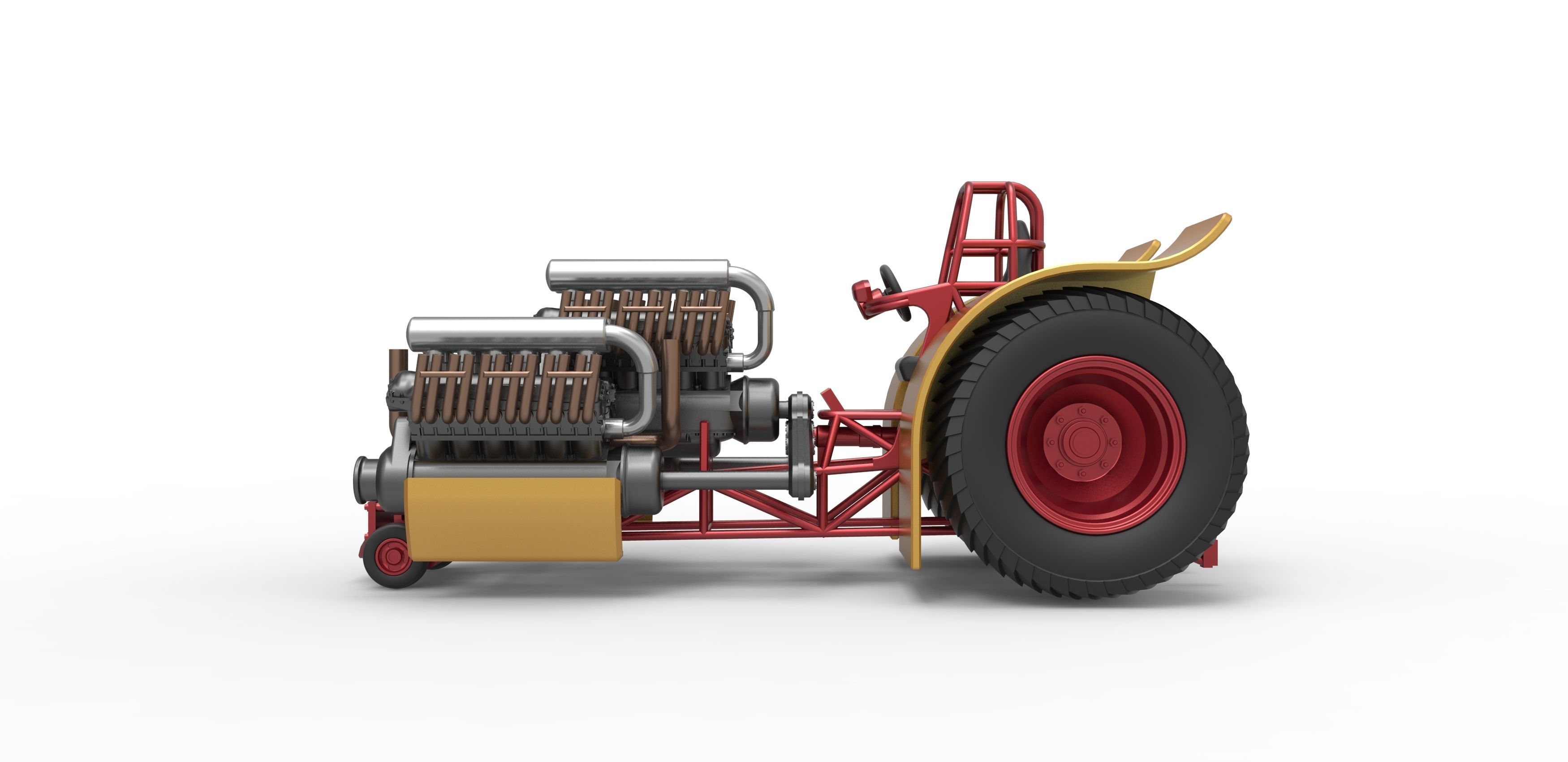 Pulling tractor with 3 engines V12 Scale 1 to 25 3D print model_7