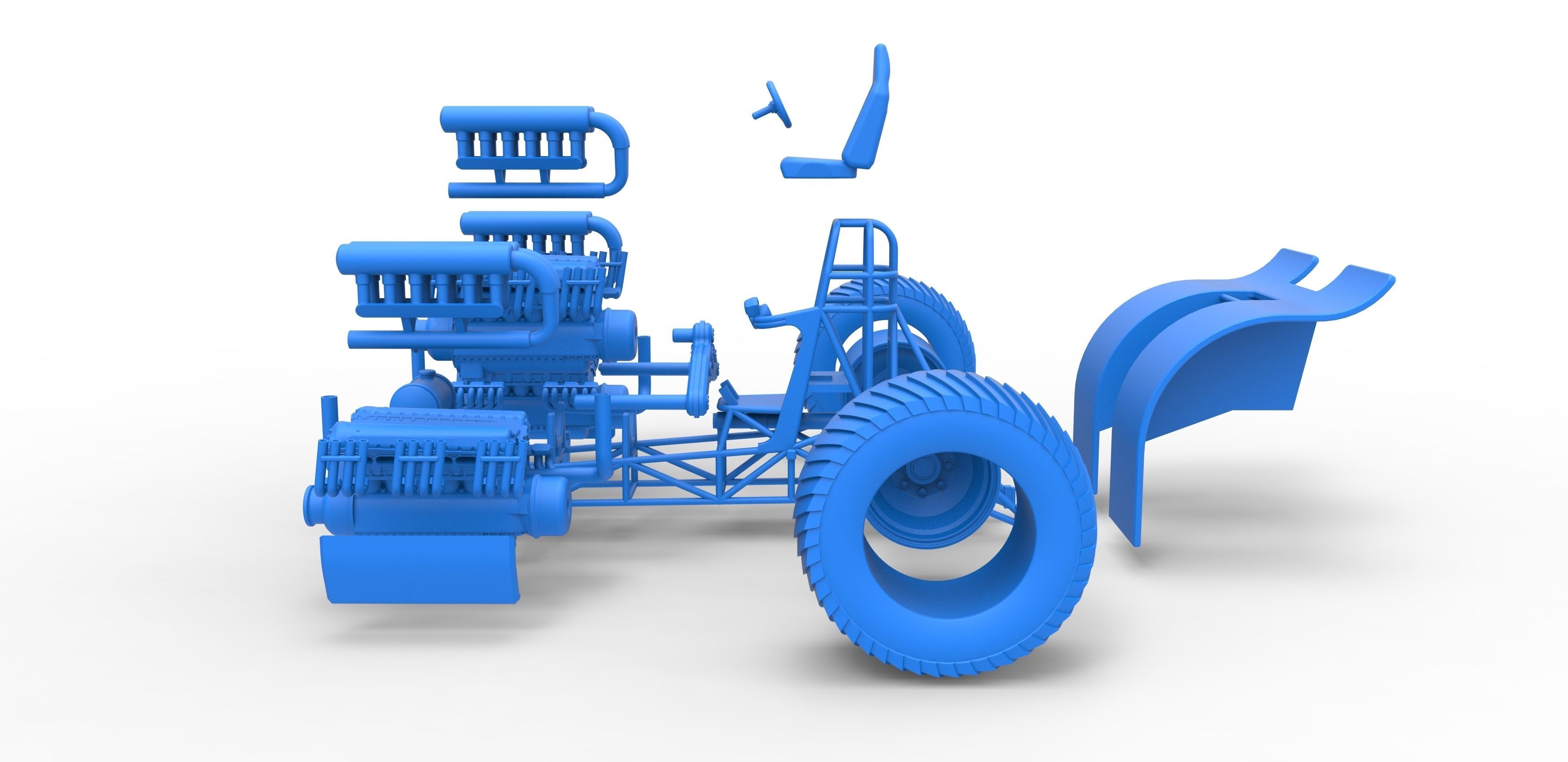 Pulling tractor with 3 engines V12 Scale 1 to 25 3D print model_31